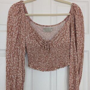 Urban Outfitters Floral Ruched Long Sleeve Crop | Size S